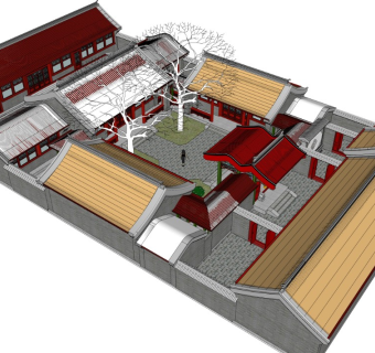 中式古典园林南北方组合SU模型下载